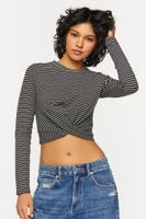 Women's Striped Twist-Hem Crop Top in Black/White Small