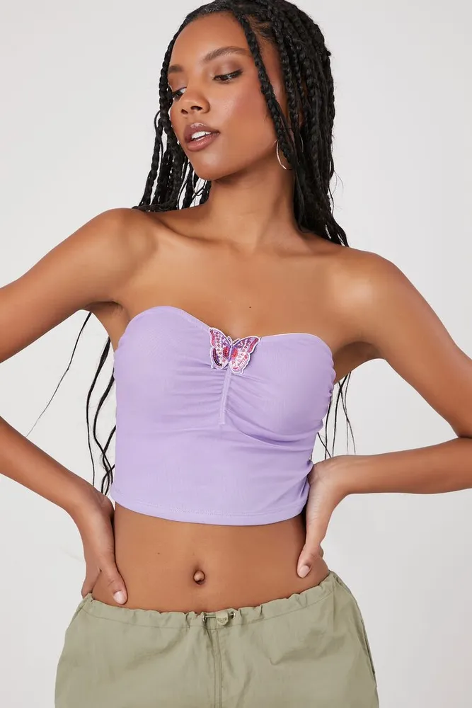 Women's Butterfly Cropped Tube Top Lavender