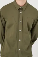 Men Seamed Cotton-Blend Shirt in Olive Large