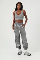 Women's Metallic Parachute Joggers in Silver Small