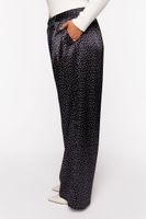 Women's Polka Dot Satin Wide-Leg Pants in Black/White, 1X