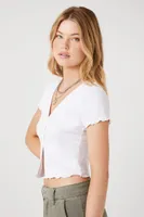 Women's Lettuce-Edge Crop Top in White Large