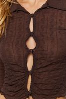 Women's Mesh Cutout Button-Front Shirt in Brown Medium