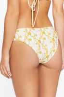 Women's Chain Print Cheeky Bikini Bottoms in White/Yellow Large