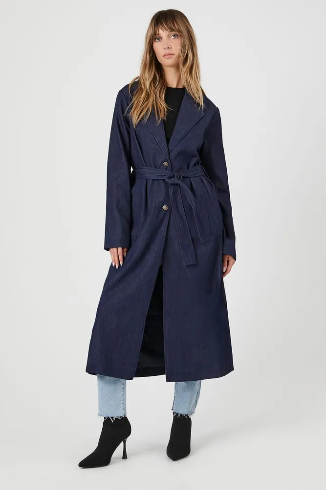 Women's Belted Denim Trench Coat Dark