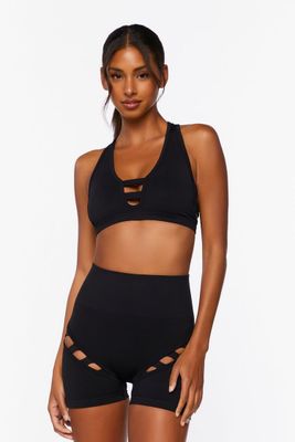 Women's Active Seamless Sports Bra & Shorts Set in Black Medium