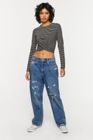 Women's Striped Twist-Hem Crop Top in Black/White Small