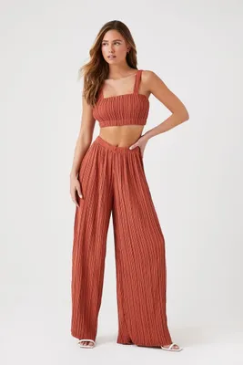 Women's Chiffon Crop Top & Pants Set in Clay Medium