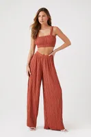 Women's Chiffon Crop Top & Pants Set in Clay Medium