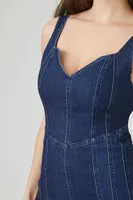 Women's Notched Denim Mini Dress in Dark Denim, XS