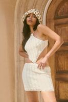 Women's Crochet Cutout Mini Dress in Cream Large