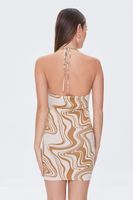 Women's Marble Print Halter Dress in Brown Large