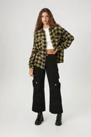 Women's Oversized Studded Flannel Shirt in Yellow Large