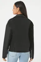Women's Faux Leather Belted Moto Jacket in Black Medium