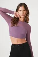 Women's Mesh Illusion Long-Sleeve Crop Top in Grape Shake Small