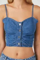 Women's Denim Button-Front Cropped Cami in Medium Denim Large