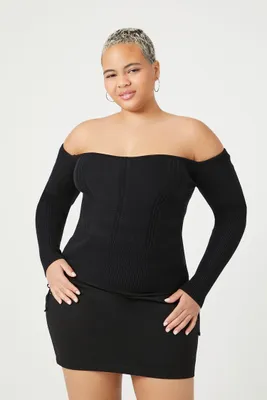 Women's Off-the-Shoulder Sweater in Black, 0X