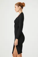 Women's Ribbed Combo Midi Sweater Dress in Black, XL