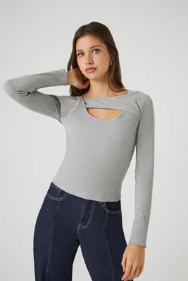 Women's Cutout Fitted Top in Heather Grey Small