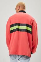 Men Striped-Panel Polo Shirt in Red Medium