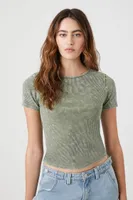 Women's Ribbed Acid Wash Cropped T-Shirt in Cypress Small