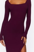 Women's Thigh-Slit Midi Sweater Dress in Plum, XL