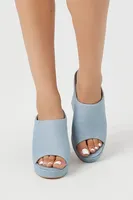 Women's Denim Platform Chunky Heels ,