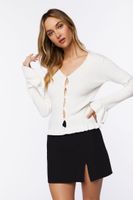 Women's Faux Pearl Cutout Cardigan Sweater in Cream Medium