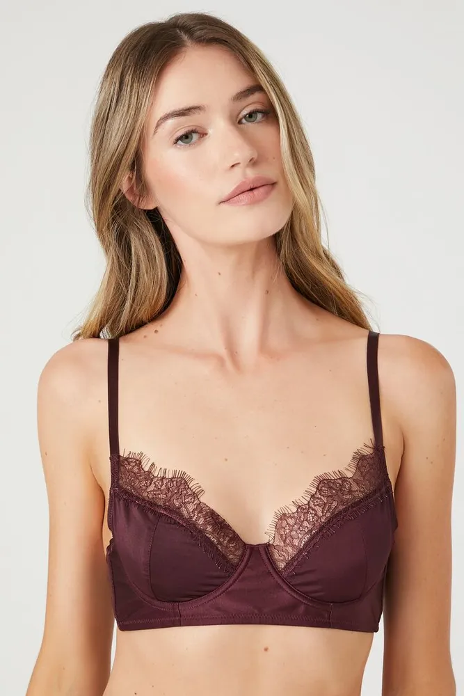 Forever 21 Women's Eyelash Lace Bra in Wine Small