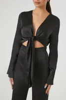 Women's Satin Cutout Tie-Front Jumpsuit