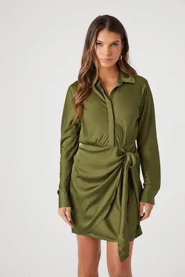 Women's Satin Mini Wrap Dress in Cypress Medium