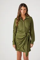 Women's Satin Mini Wrap Dress in Cypress , XS