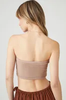 Women's Rib-Knit Cropped Tube Top in Taupe, XL