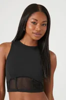 Women's Mesh-Trim Corset Crop Top in Black Medium