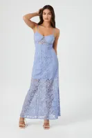 Women's Crochet Lace Sheer Maxi Dress in Light Blue Large