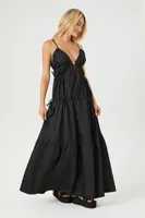 Women's Plunging Poplin Maxi Dress in Black Small