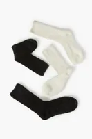 Fuzzy Crew Socks Set - 2 pack in Cream/Black