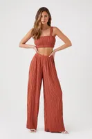 Women's Chiffon Crop Top & Pants Set in Clay Medium