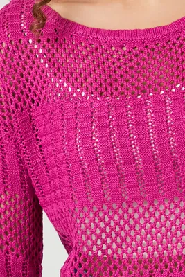 Women's Sheer Crochet Knit Sweater in Fuchsia Large