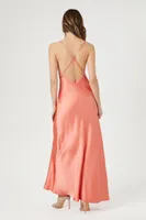 Women's Satin Lace Maxi Slip Dress in Seashell, XS