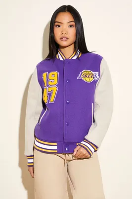 Women's Los Angeles Lakers Letterman Jacket in Purple/Cream Medium