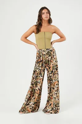 Women's Abstract Print Palazzo Pants in Taupe, XS