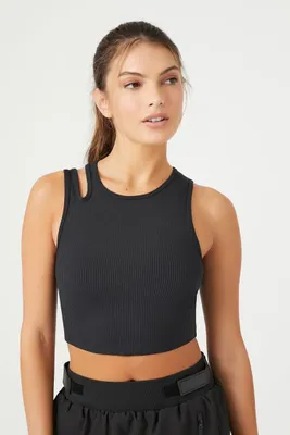 Women's Active Cropped Cutout Tank Top in Black Large