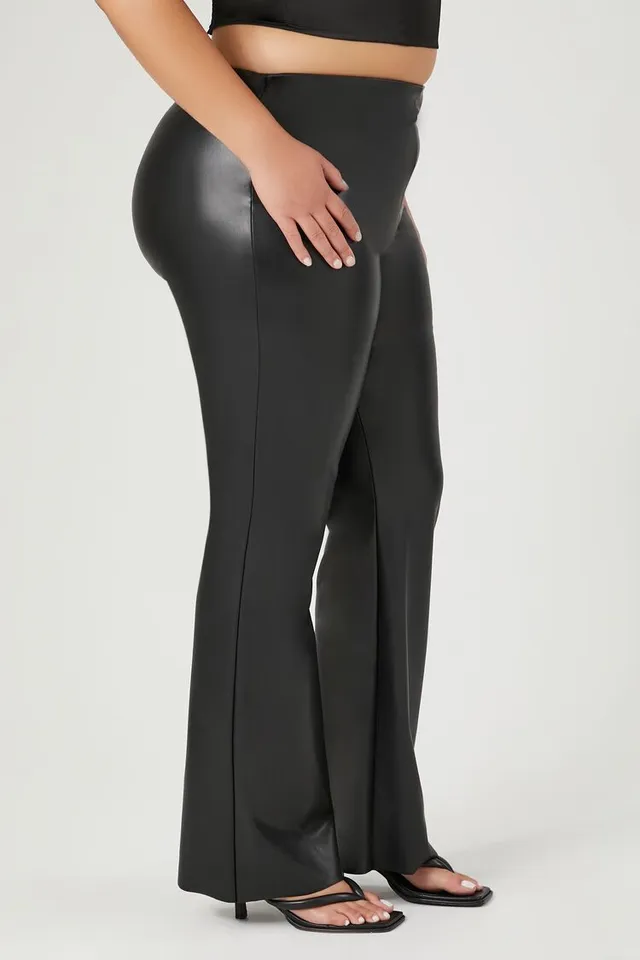 The Get Women's Plus Size Faux Leather Flare Leg Pants 