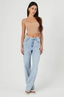 Women's Lace-Up Grommet Crop Top in Taupe Large