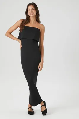 Women's Flounce Midi Tube Dress in Black Medium