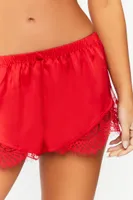 Women's Satin Lace-Trim Lingerie Shorts in Tomato Small