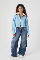 Women's Corduroy Cropped Trucker Jacket in Sky Blue Small