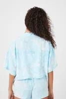 Women's Acid Wash Cropped Shirt in Maui Blue Small