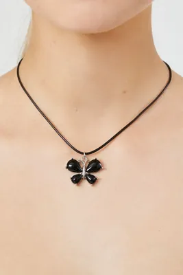 Women's Faux Gem Butterfly Necklace in Silver/Black